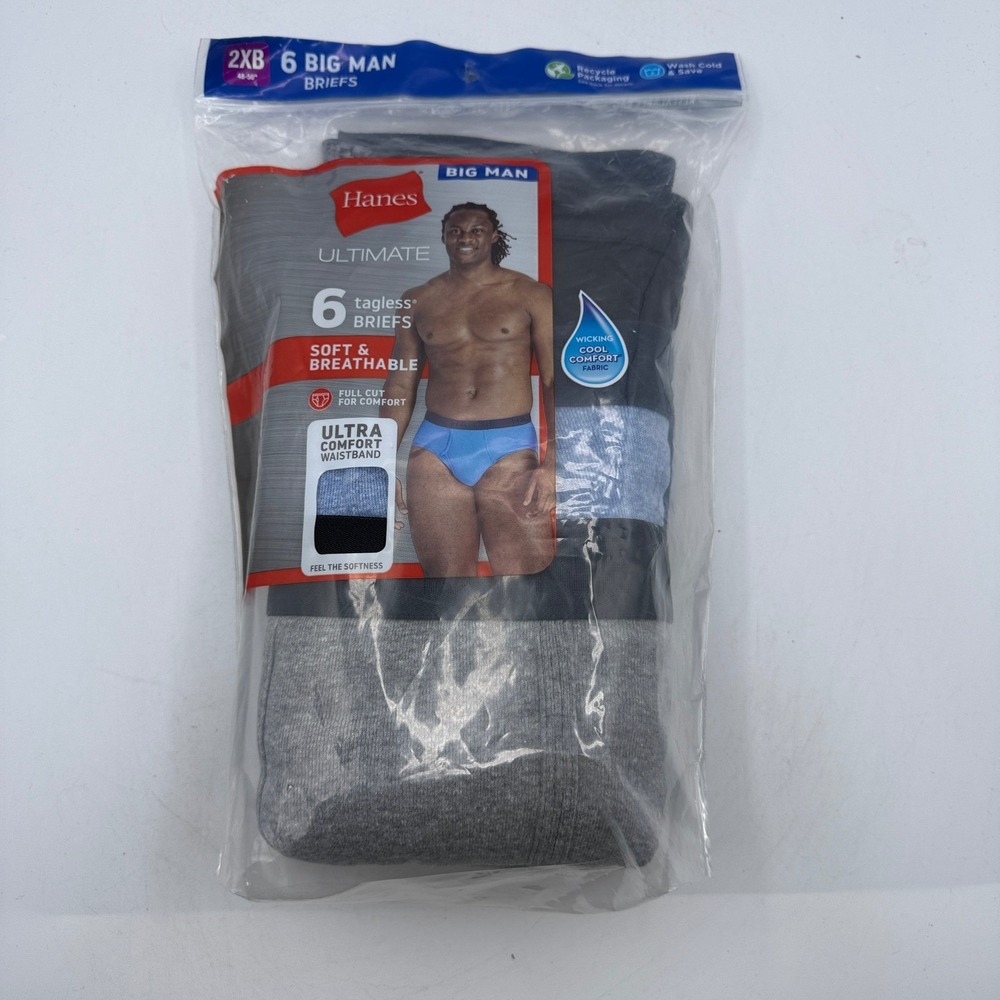 Hanes Briefs Men 2XB Multi Ultimate Big Man Tagless 6-Pack 7839B6
